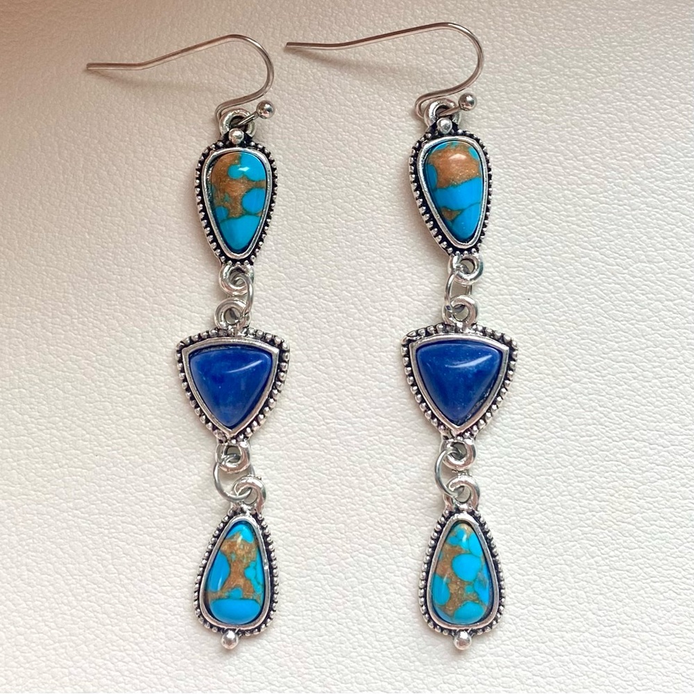 Blue multi gemstone earrings with silver accents #boho #festival #earrings